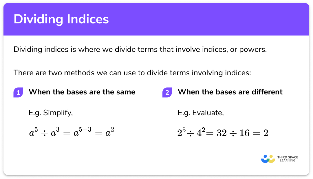 Dividing Indices GCSE Maths Steps, Examples & Worksheet