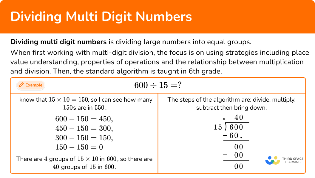 Dividing Multi Digit Numbers Math Steps, Examples & Questions