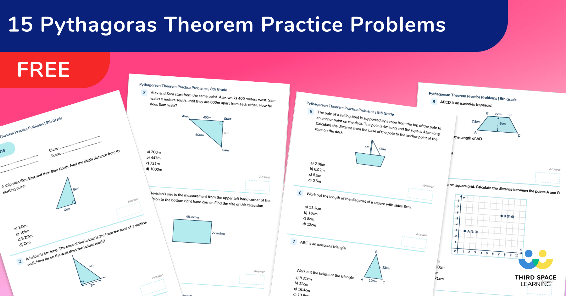 [FREE] 15 Pythagoras Theorem Practice Problems