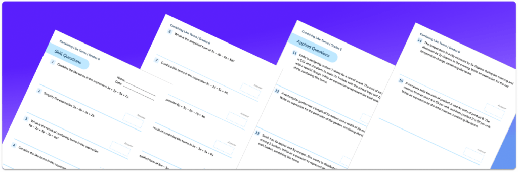 [FREE] Combining Like Terms Worksheet