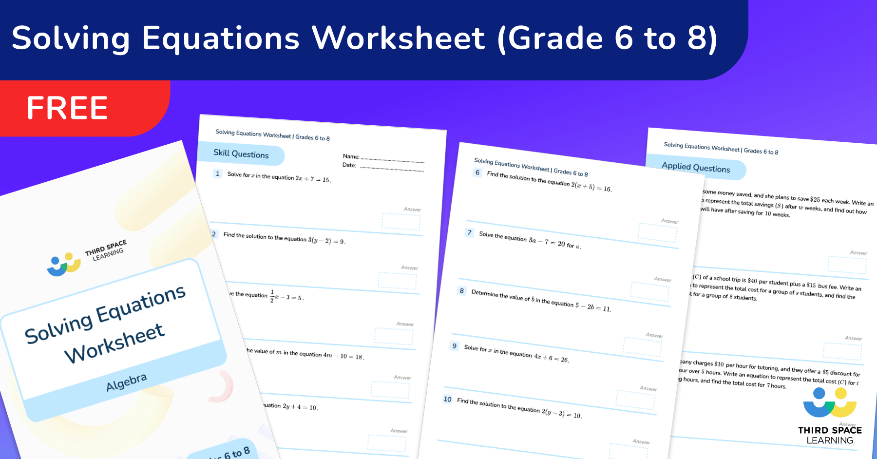 [FREE] Solving Equations Worksheet