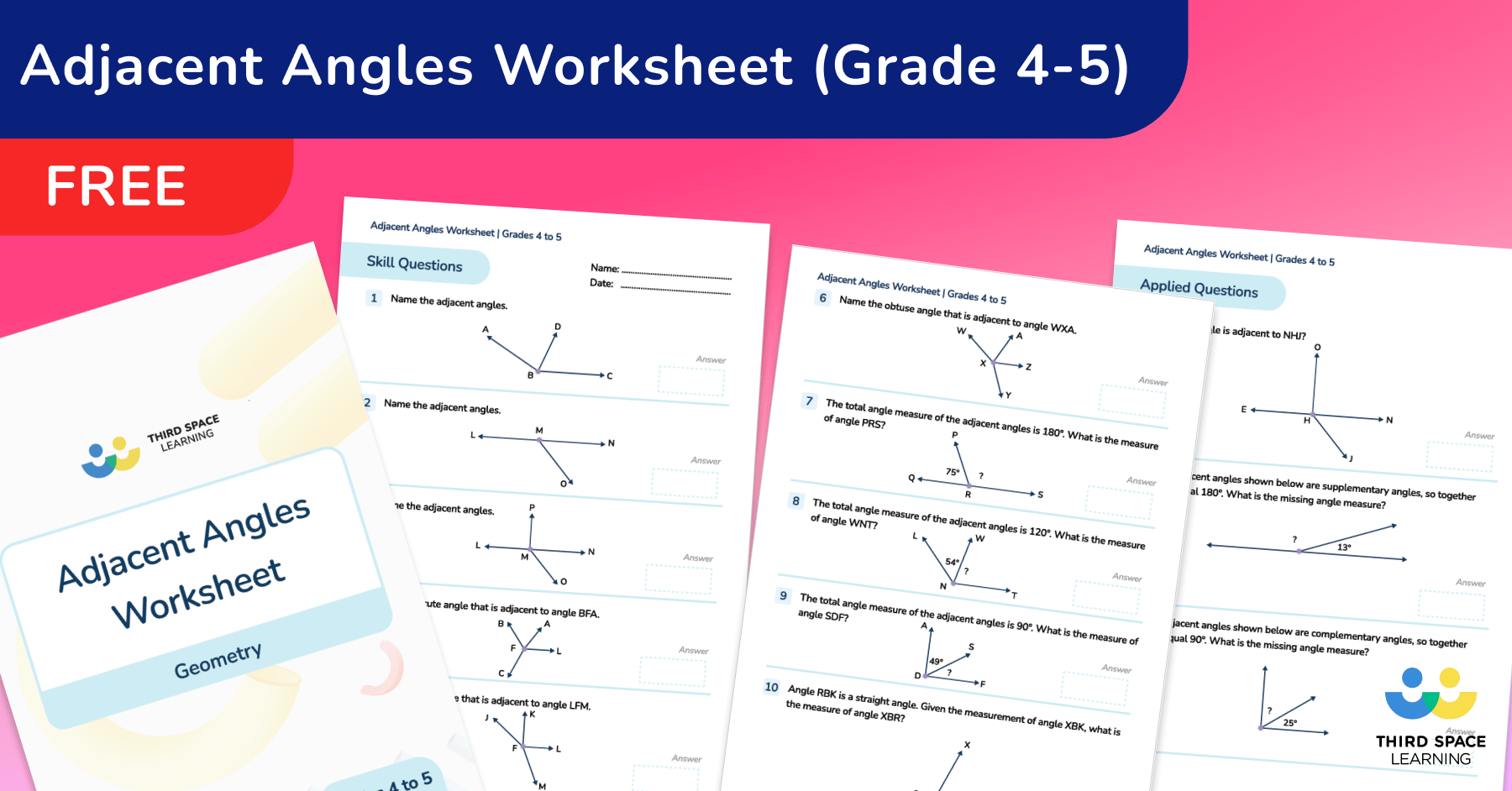 [FREE] Adjacent Angles Worksheet