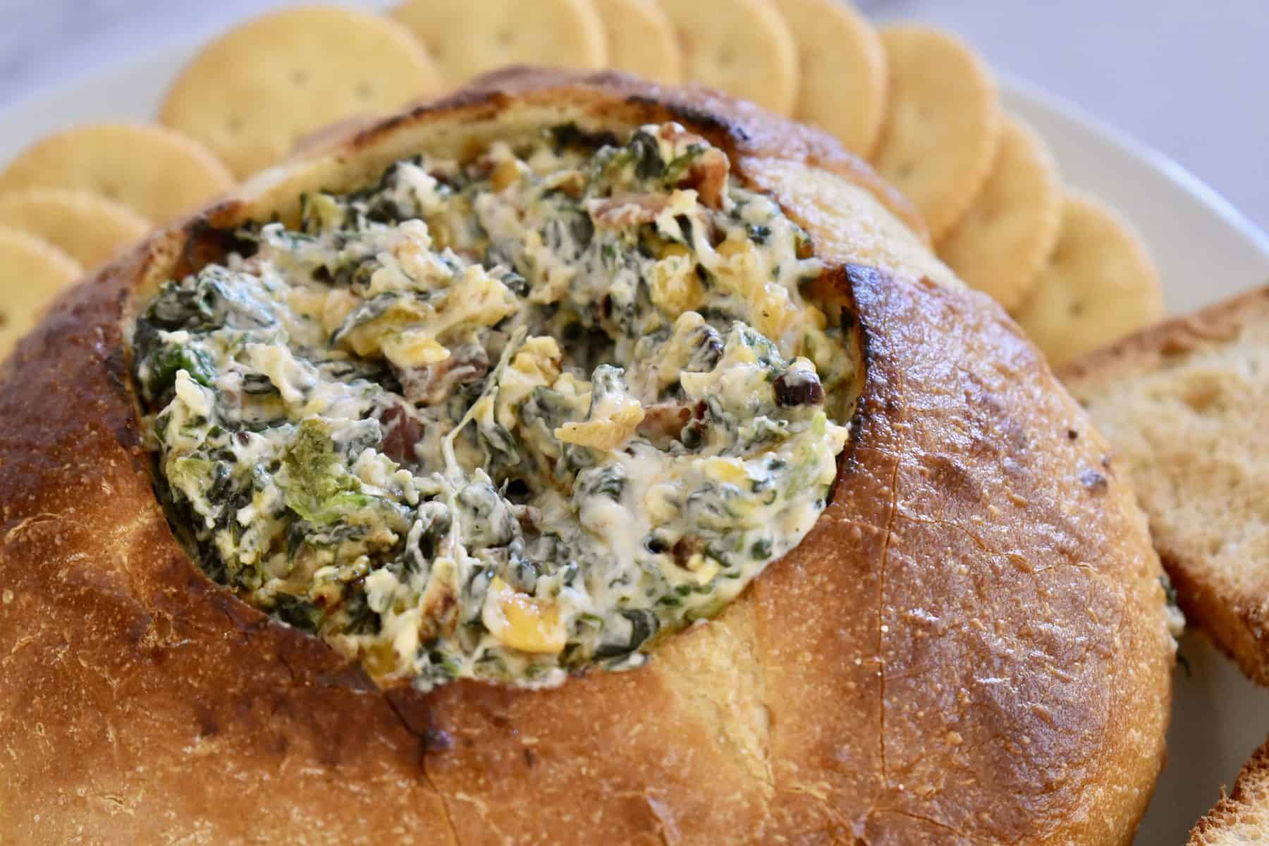 Bacon Spinach Dip Loaf Bread Bowl This Delicious House