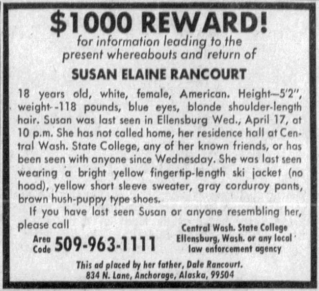 Susan Elaine Rancourt Ted Bundy's 4th victim.