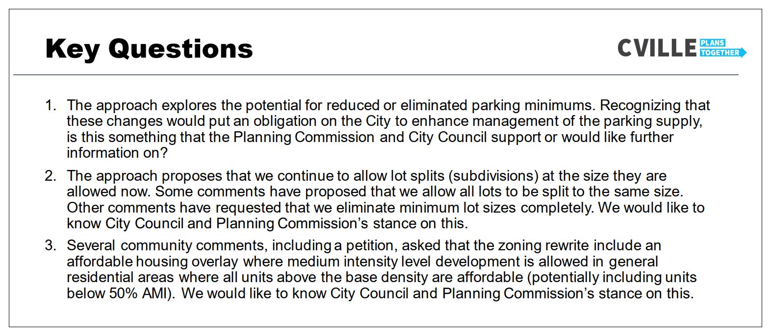City Council and Planning Commission discuss elimination of minimum lot