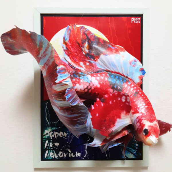 【鯉ベタと芒と月】金銀パール混合ラメ仕様 ペーパークラフト 熱帯魚 3D立体絵画 現代アート 絵画の通販・販売サイト