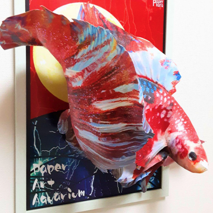 【鯉ベタと芒と月】金銀パール混合ラメ仕様 ペーパークラフト 熱帯魚 3D立体絵画 現代アート 絵画の通販・販売サイト