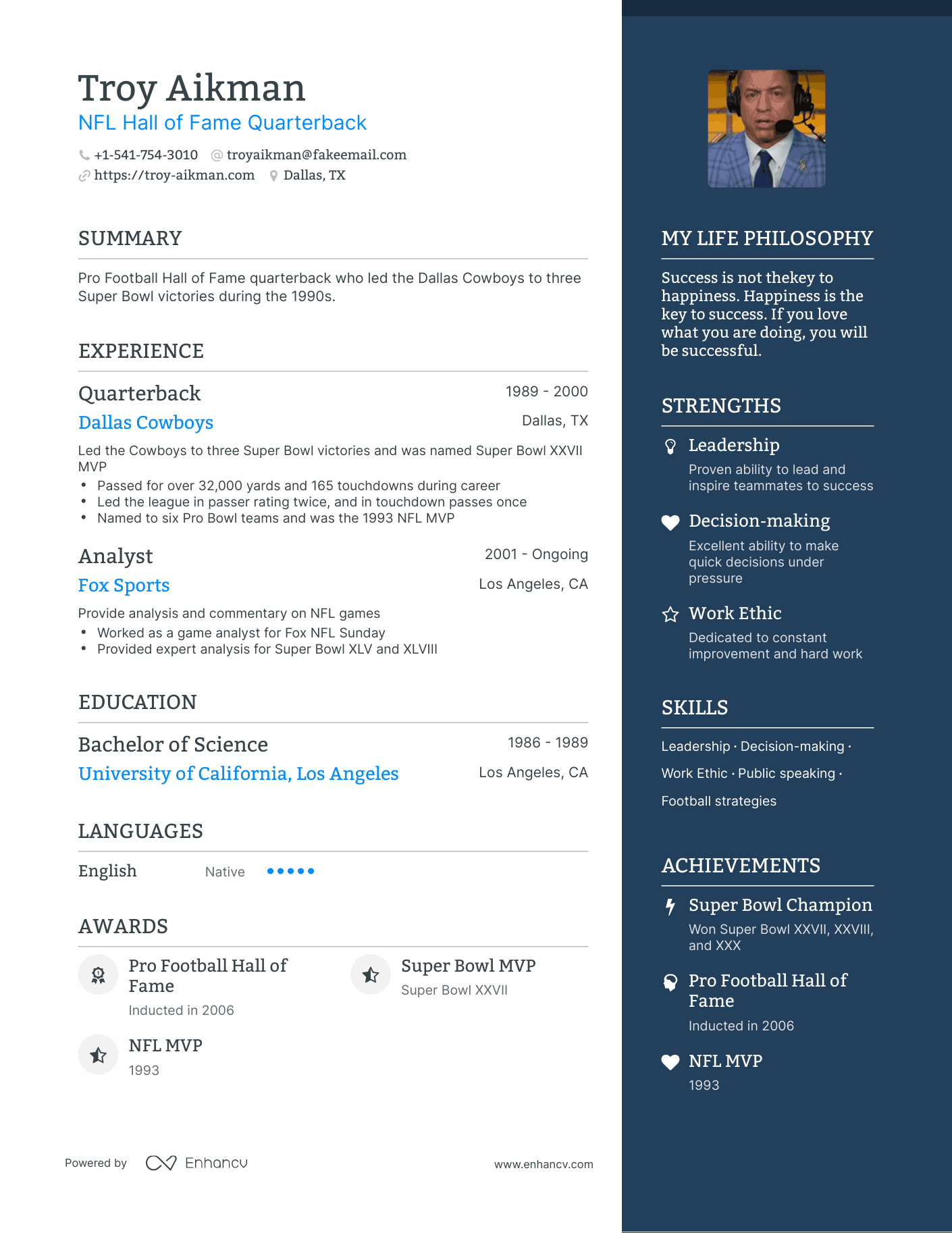 Troy Aikman’s Resume Example ChatGPT Famous Resumes