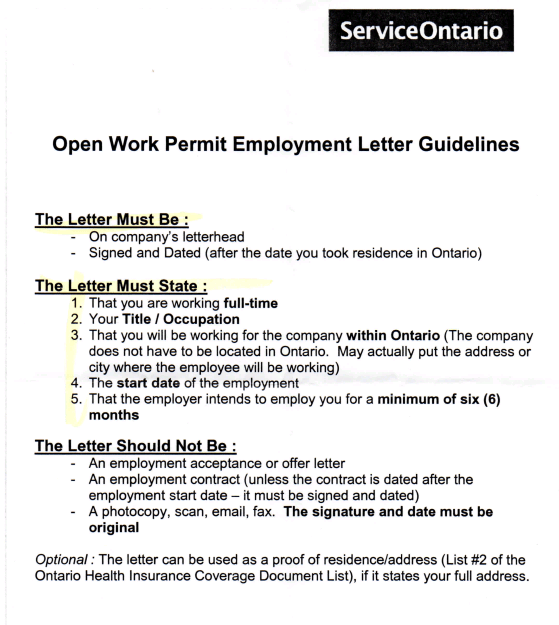 Open Work Permit Employment Letter Guideline Assisting Hong Kong