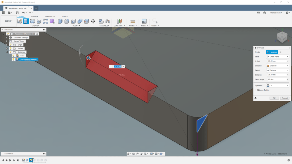 Fusion 360 Patterns Recessed Chamfer Thomas Baart