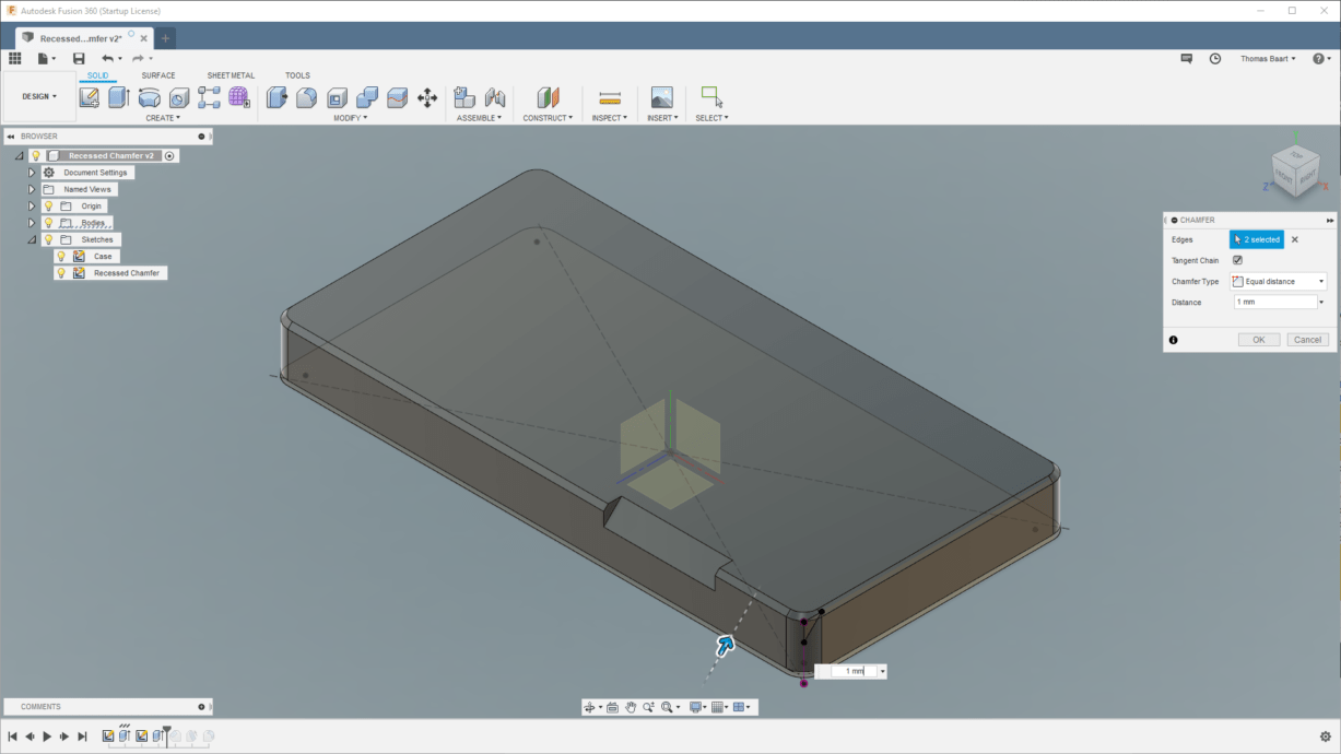 Fusion 360 Patterns Recessed Chamfer Thomas Baart
