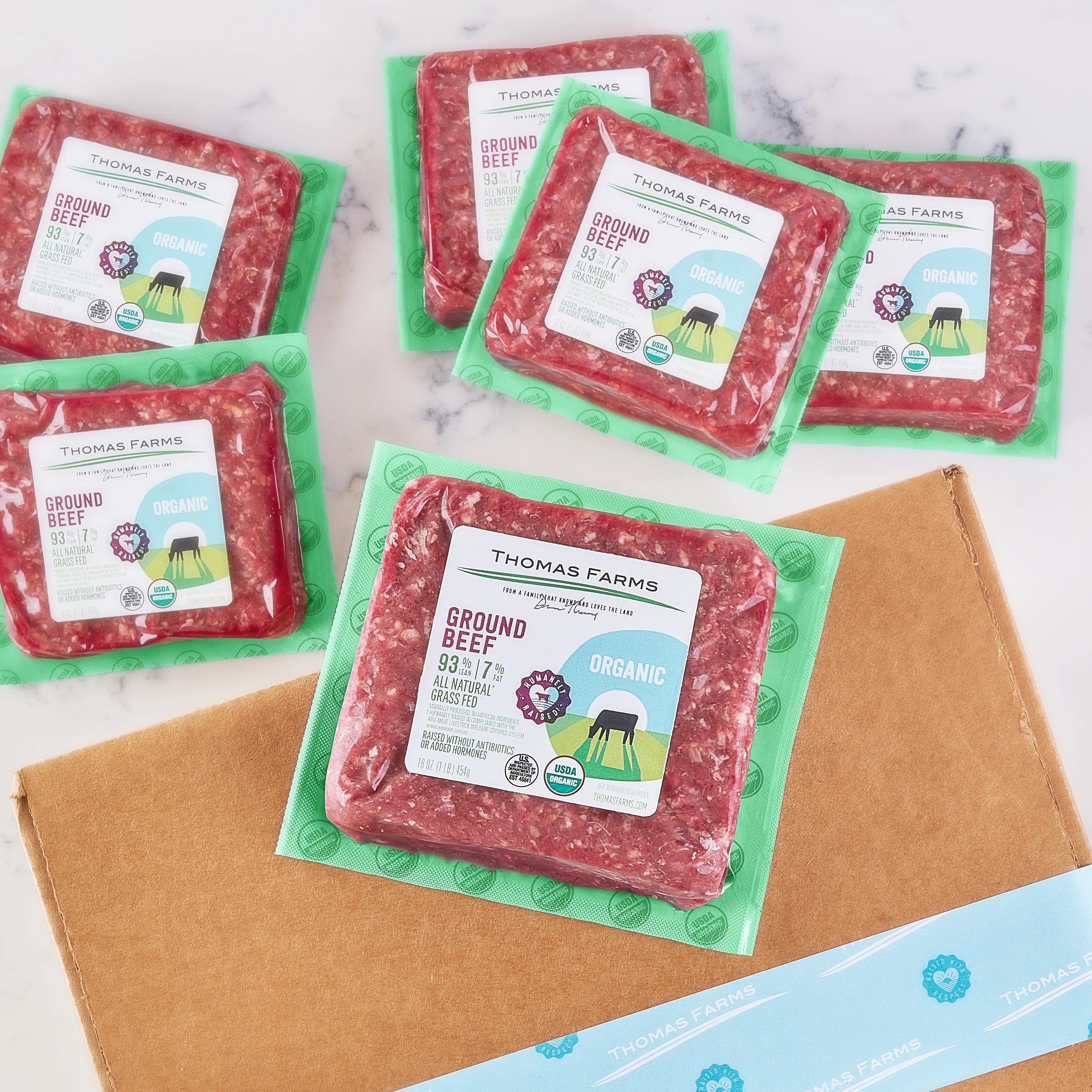 Organic 93/7 Grass Fed Ground Beef, 12 Pack Thomas Farms