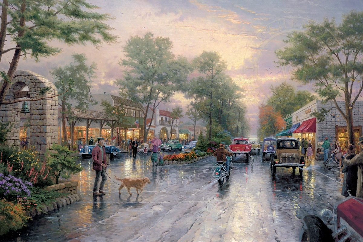 Carmel, Sunset on Ocean Avenue Thomas Kinkade Galleries of New York