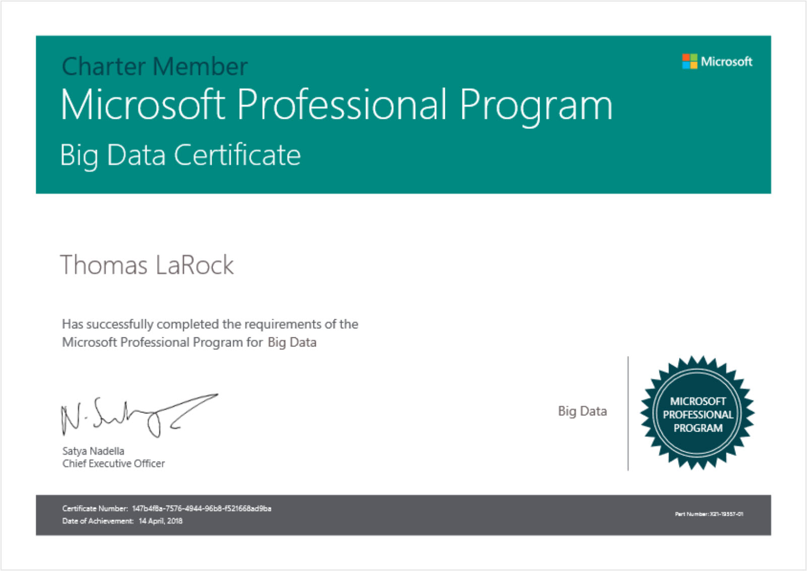 I'm Certified in Big Data Thomas LaRock