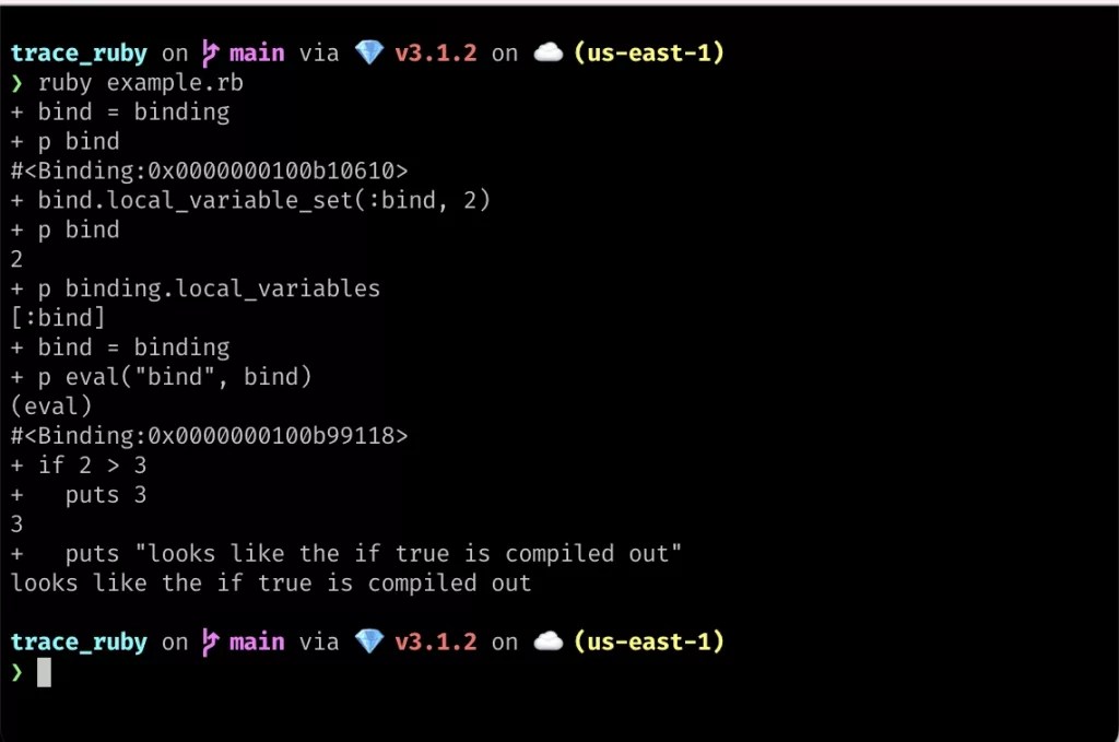 Easy Debug / Trace Ruby output like set x in bash 10 lines of Ruby (or
