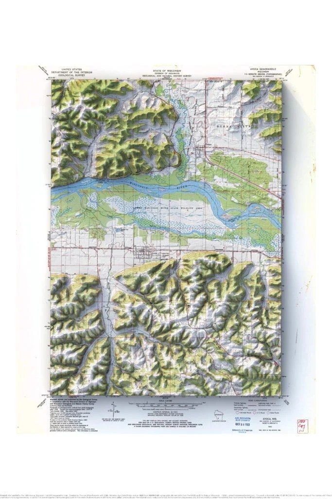 Avoca, Wisconsin shaded relief topo map Thomas Wyse Forestry