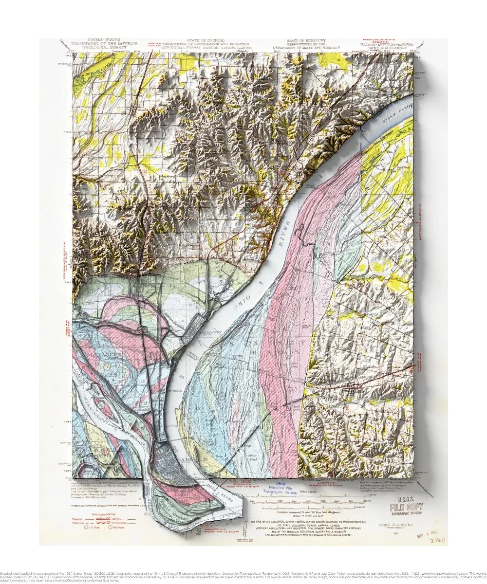 Cairo, Illinois shaded relief topo map Thomas Wyse Forestry