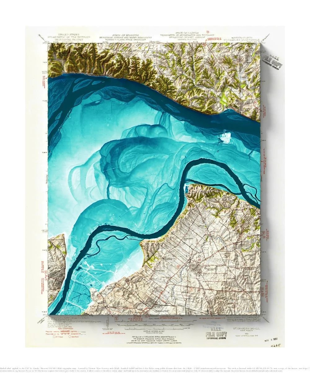 St. Charles, Missouri shaded relief topo map Thomas Wyse Forestry