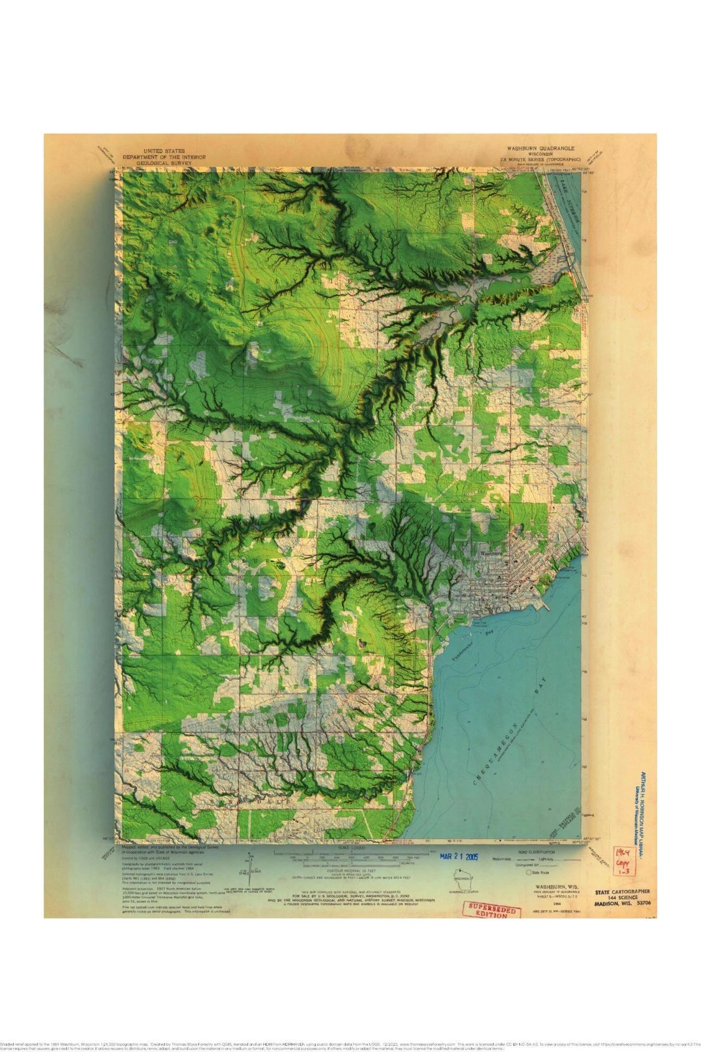Washburn, Wisconsin shaded relief topo map Thomas Wyse Forestry