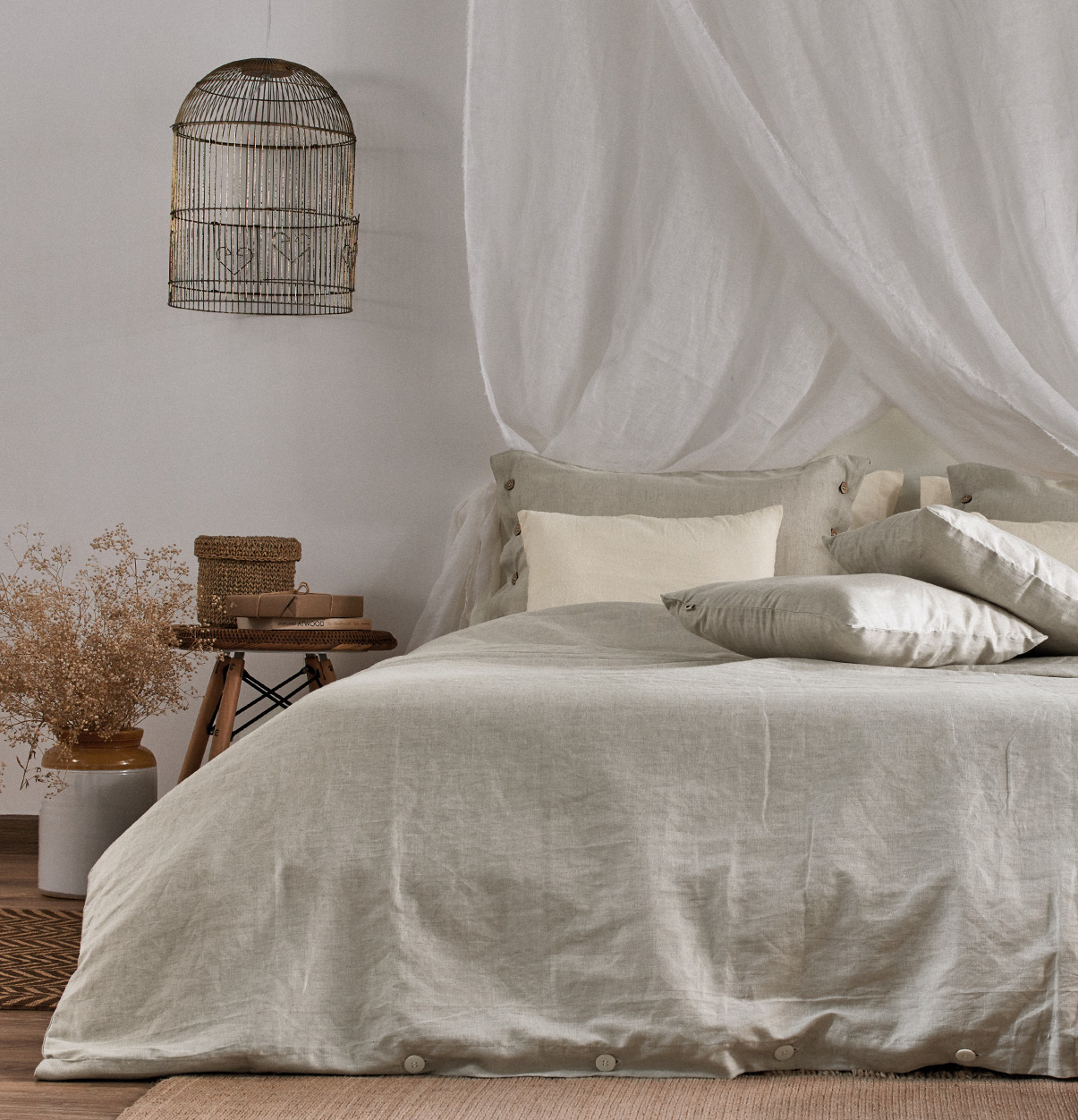 Buy Linen Bed Sheet Silver Grey With 2 pillow covers Thoppia