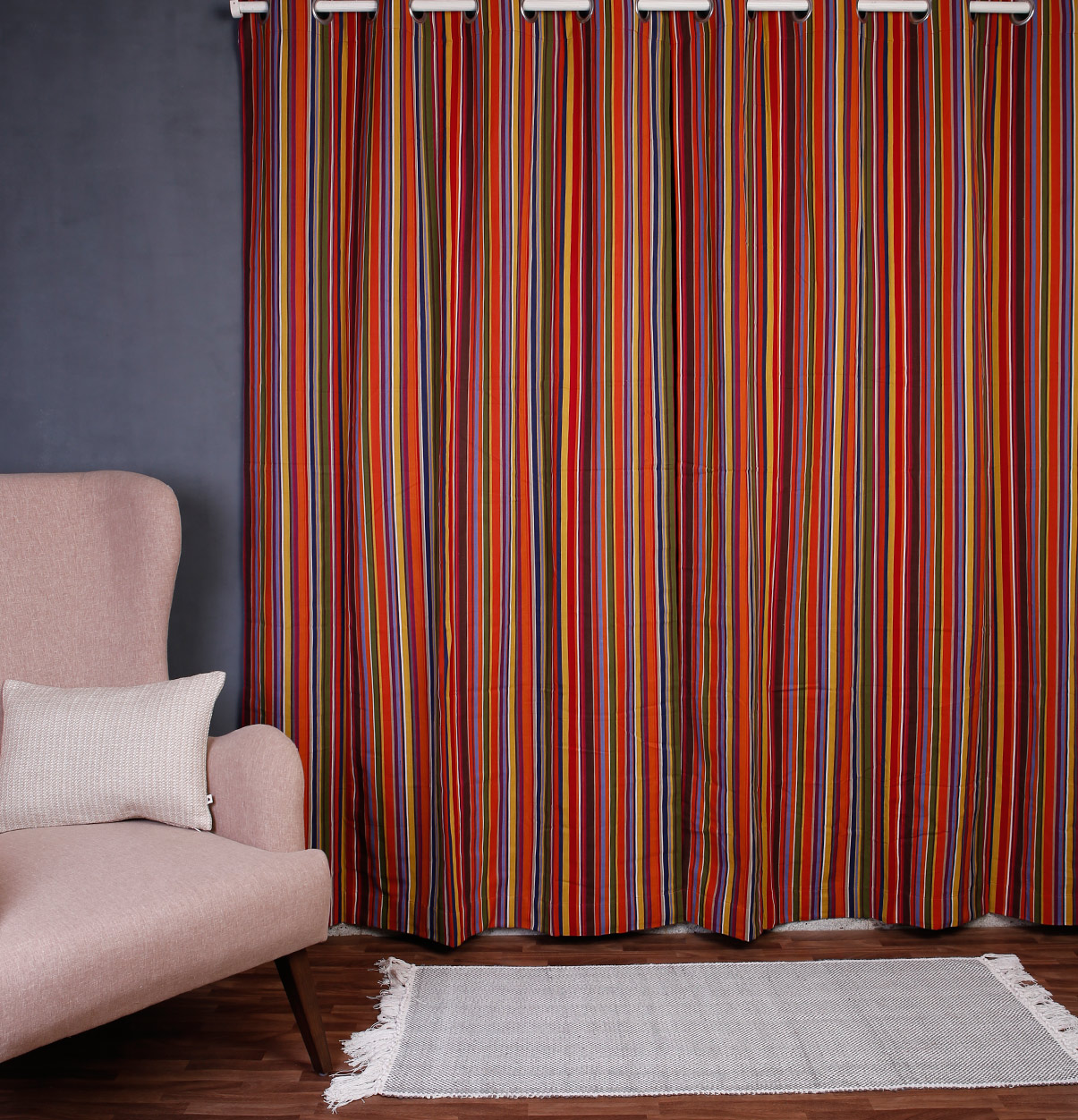 Stripe Cotton Curtain Multi color Thoppia