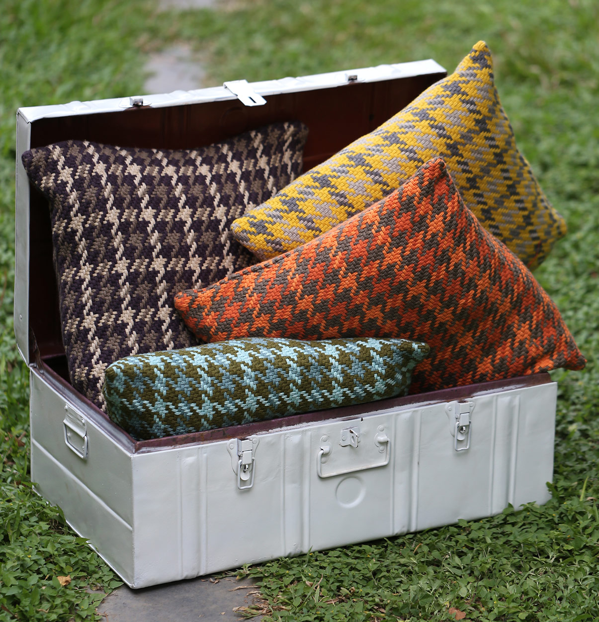 Buy Houndstooth Cotton Cushion cover Yellow Grey 18"x18" Thoppia