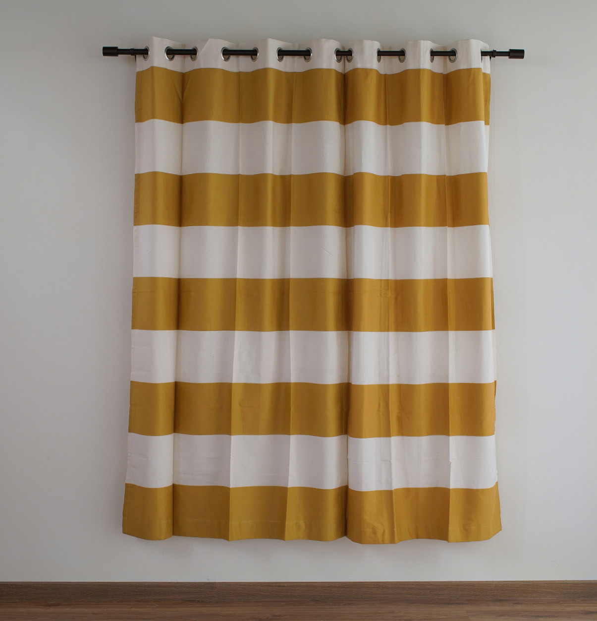 Buy Broad Stripe Cotton Curtain Mustard/White Thoppia