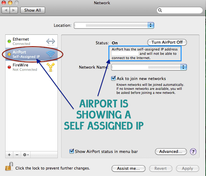 wifi has self assigned ip address