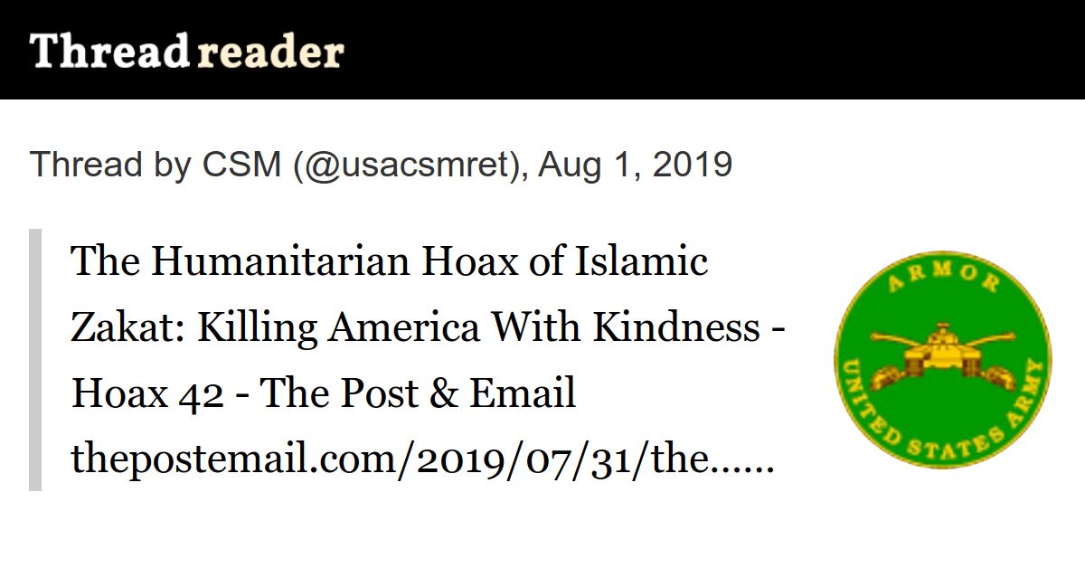 Thread by usacsmret "The Humanitarian Hoax of Islamic Zakat Killing