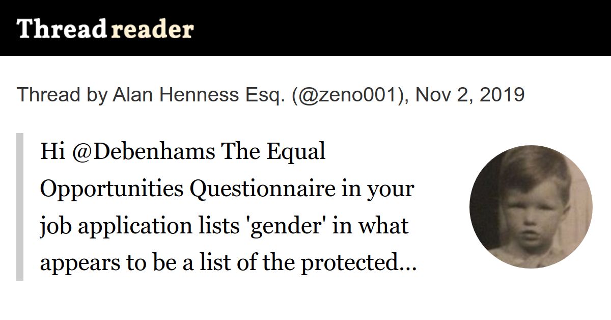 Thread by zeno001 "Hi Debenhams The Equal Opportunities