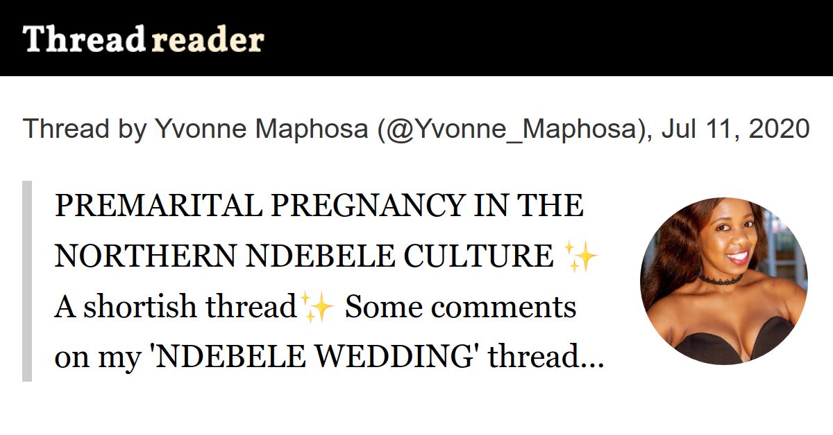 Thread by Yvonne_Maphosa PREMARITAL PREGNANCY IN THE NORTHERN NDEBELE