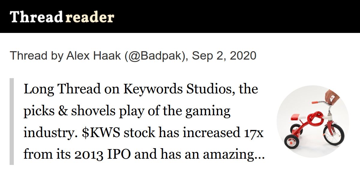Thread by Badpak Long Thread on Keywords Studios, the picks & shovels