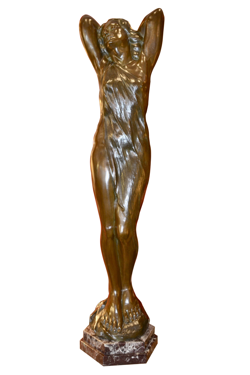 Art Nouveau Bronze Statue of a lightly draped Nude Woman by Sylvain