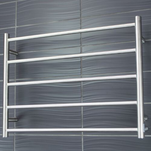 Radiant Heated Towel Rails Satin Brushed Round Bars 750mm Thrifty