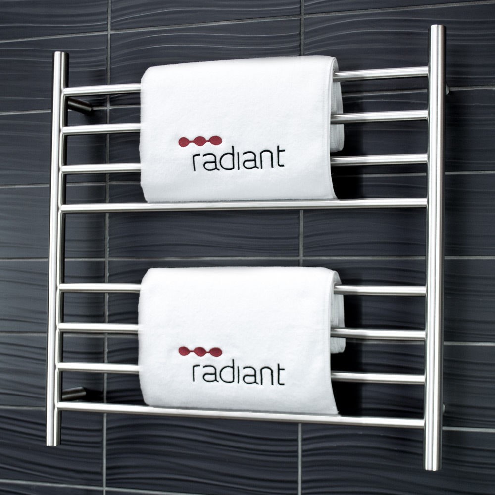 Radiant Heated Towel Rails Satin Brushed Round Bars 750mm Thrifty
