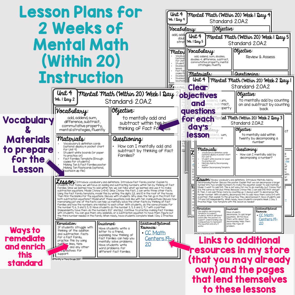 2nd Grade Guided Math Unit 4 Mental Math Within 20 Thrifty in Third