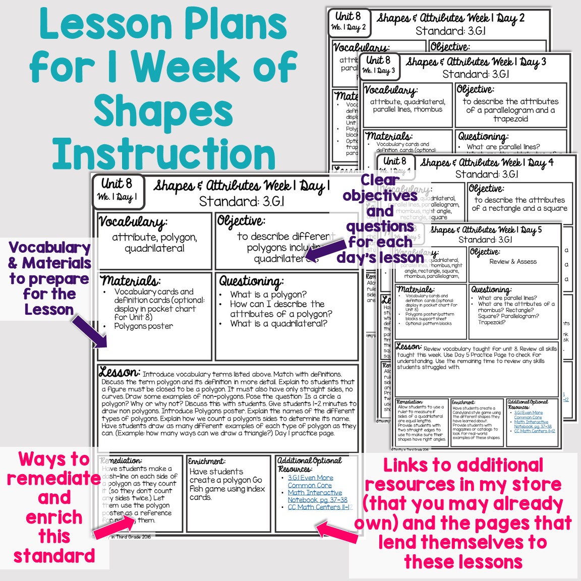 3rd Grade Guided Math Unit 8 Shapes & Attributes Thrifty in Third Grade