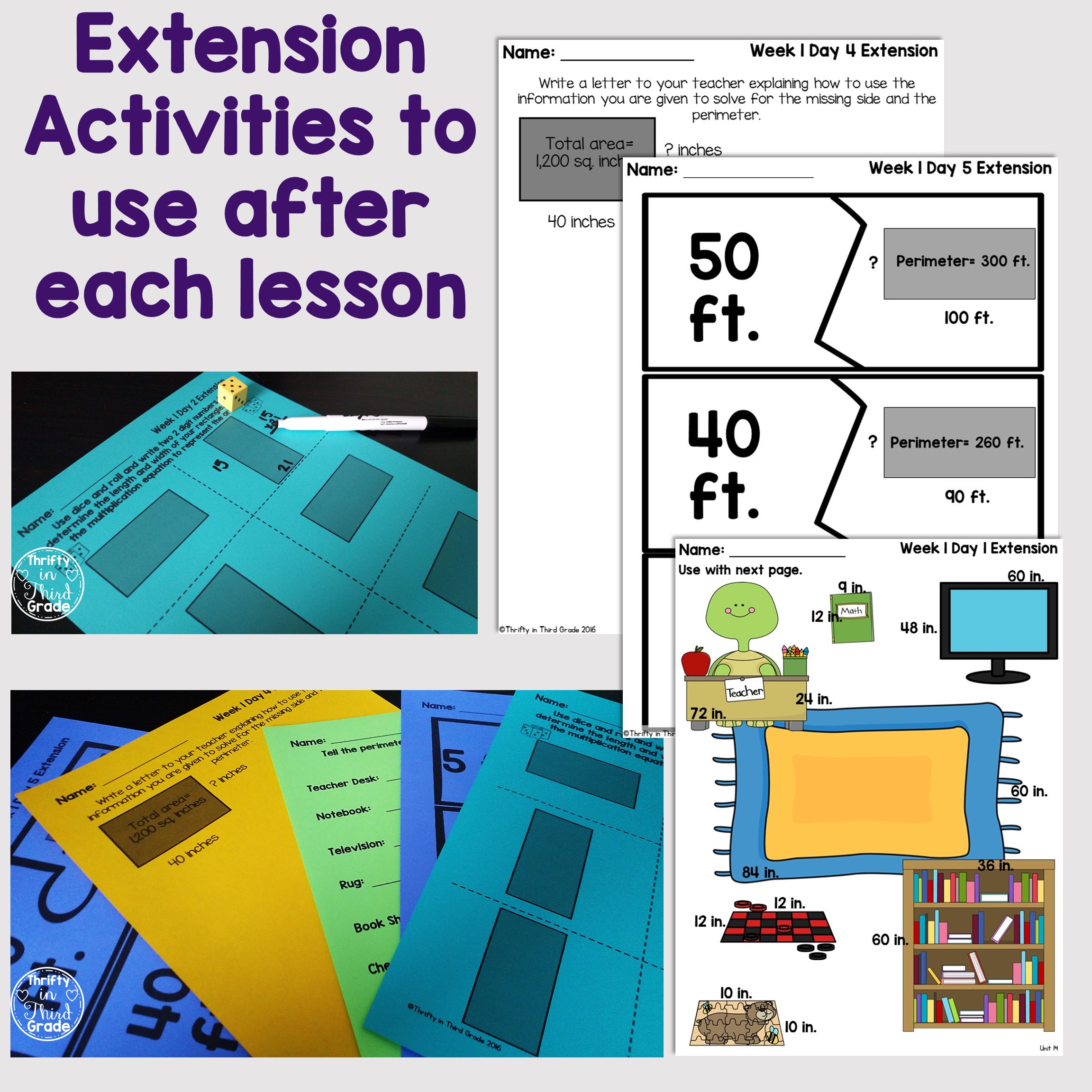 4th Grade Guided Math Unit 14 Perimeter and Area Thrifty in Third Grade