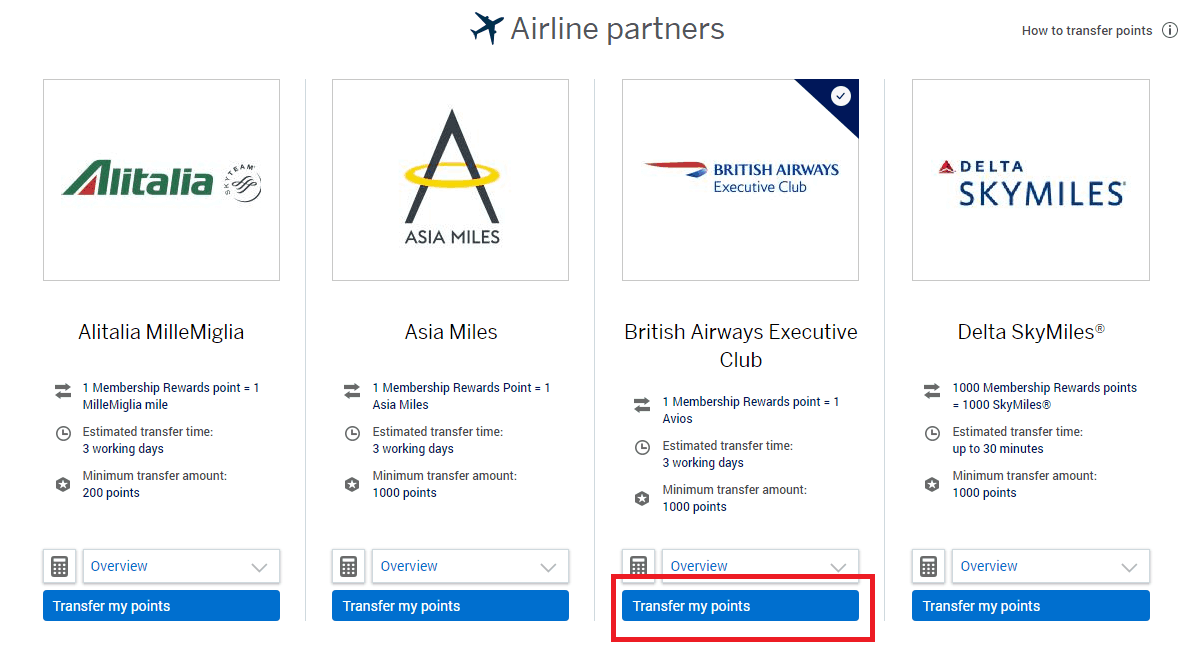 Transfer Amex Points to Avios for British Airways Flights