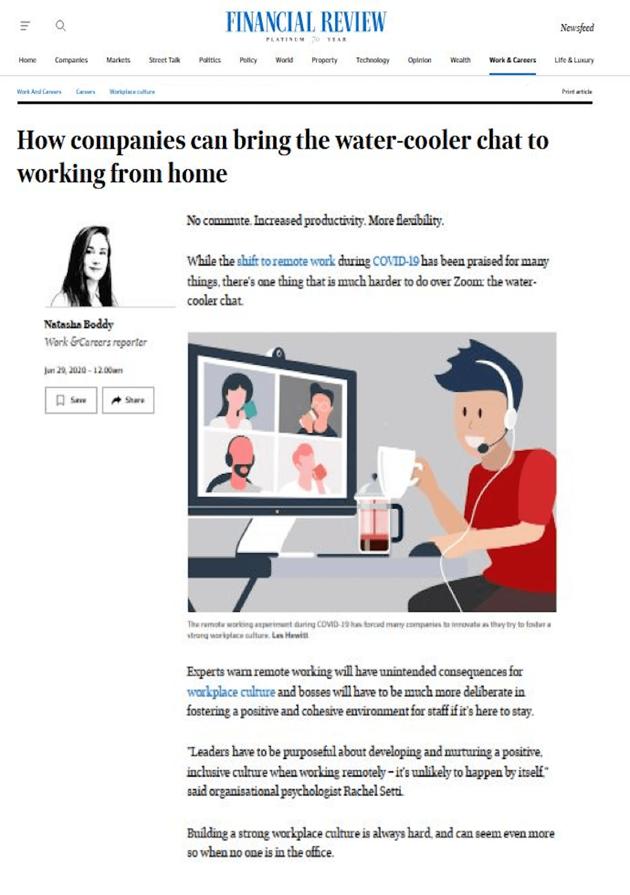 Coronavirus Australia How employers can bring the watercooler chat to