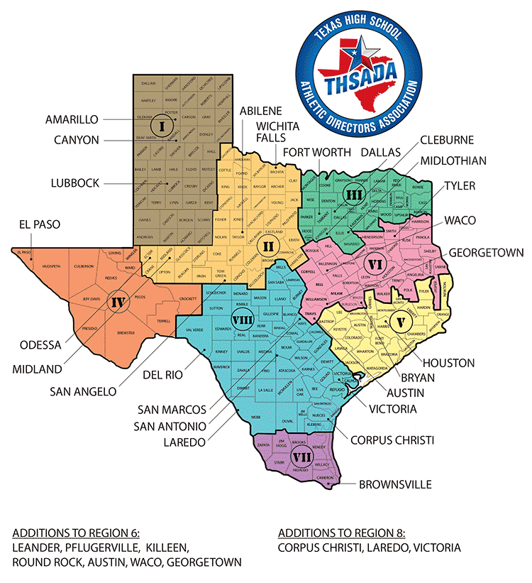 Texas High School Athletic Directors Association Regional Map