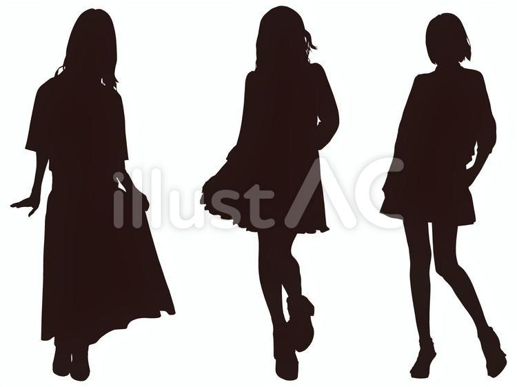 カップルシルエットパックイラスト - No: 1217931／無料イラストなら「イラストAc」 女性シルエット（ファッション014）イラスト - No: 1047692／無料イラストなら「イラストAc」