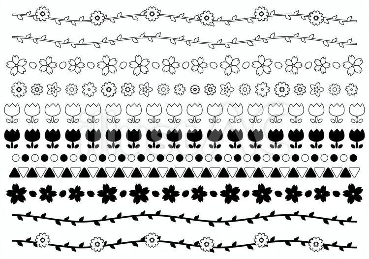 手描きの背景シームレスなモノクロ花柄異なるライン アート花およびリボンと。 のイラスト素材・ベクタ - . Image 34607008. 花 罫線 ライン 白黒 セットイラスト - No: 2392037／無料イラストなら「イラストAc」