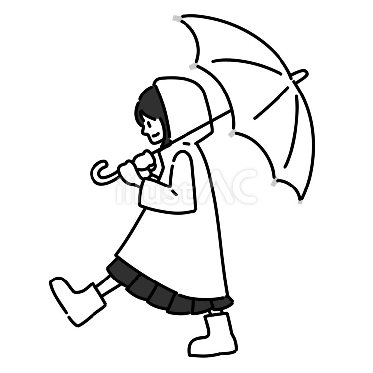 Free Vectors Girl wearing rain gear and walking while holding an umbrella