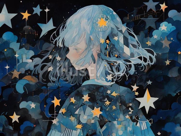 星空と女の子 イラストイラスト - No: 23943606|無料イラスト・フリー素材なら「イラストAC」