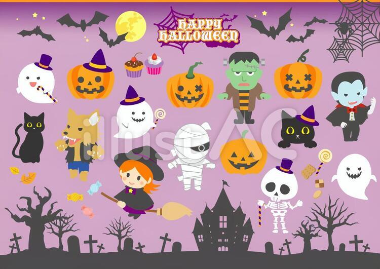 ハロウィンキャラクター | ハロウインのイラスト | Skillots ハロウィンキャラクターセットイラスト - No: 1588329／無料イラストなら「イラストAc」