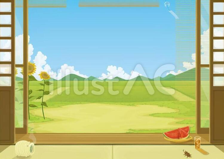 夏休みイラストコンテスト 「記憶の夏」 :お絵描きJp 縁側夏の風景イラストイラスト - No: 1497206／無料イラストなら「イラストAc」