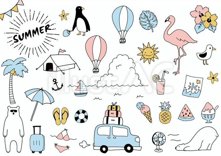 夏の青空と海の背景フレームイラスト[入道雲/カモメ/ヨット] | 無料フリーイラスト素材集【Frame Illust】 夏の手書きイラスト素材イラスト - No: 1454969／無料イラストなら「イラストAc」