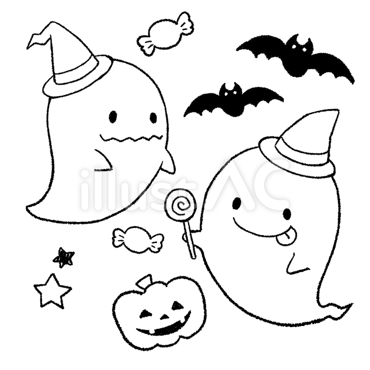 ハロウィンおばけのお面（ぬりえ） | Kf Studio ハロウィンのおばけちゃん/線画/塗り絵イラスト - No: 2099686／無料イラストなら「イラストAc」