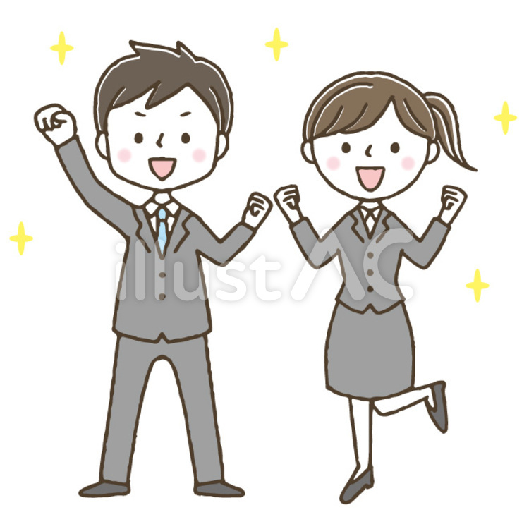 1 かわいい手描きの新社会人/男女イラスト - No: 1440920／無料イラストなら「イラストAc」